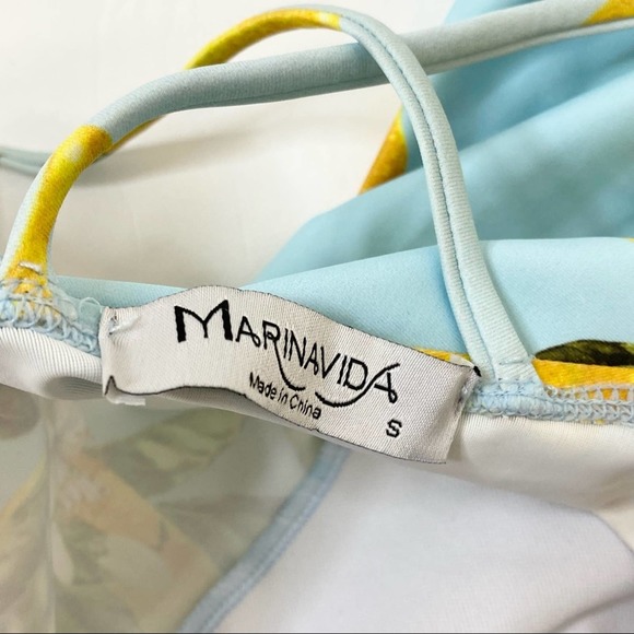 Lemon Print One-Piece Swimsuit Small Like New Blue Yellow Green - Picture 11 of 16